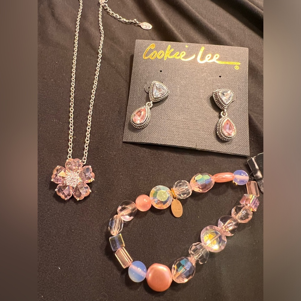 Cookie Lee- pink set- necklace, bracelet, earrings